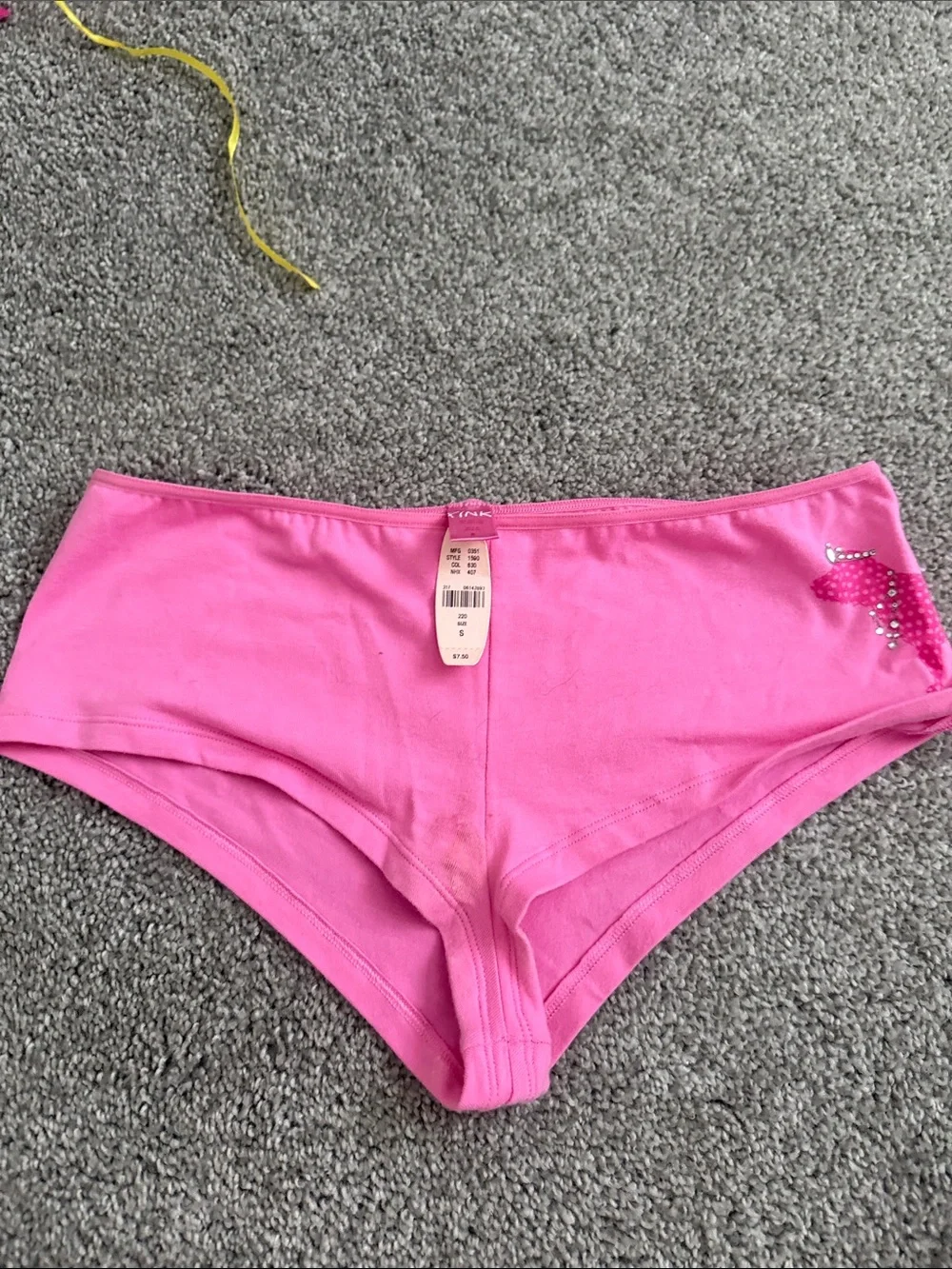 PINK Victoria's Secret Bright Pink Cotton Boyshorts with Rhinestone Accent - Picture 1 of 3